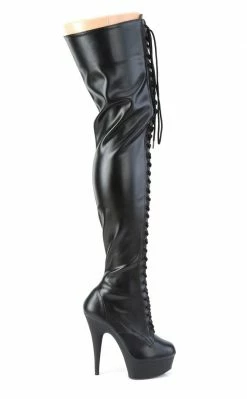 Pleaser DELIGHT-3023 Black / Black Matte Thigh High Boots