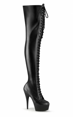 Pleaser DELIGHT-3023 Black / Black Matte Thigh High Boots