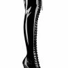 Pleaser Pole Shoes DELIGHT-3023 Blk Str Pat/Blk Thigh High Boots