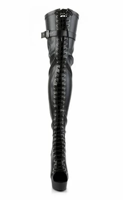 Pleaser Pole Shoes DELIGHT-3025 Black / Black Matte Thigh High Boots