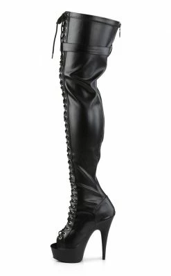Pleaser Pole Shoes DELIGHT-3025 Black / Black Matte Thigh High Boots