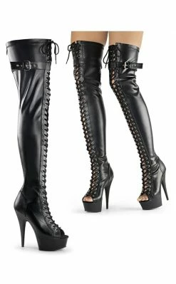 Pleaser Pole Shoes DELIGHT-3025 Black / Black Matte Thigh High Boots