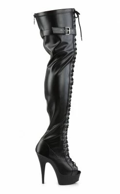 Pleaser Pole Shoes DELIGHT-3025 Black / Black Matte Thigh High Boots