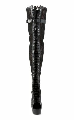 Pleaser DELIGHT-3025ML Black / Black Matte Thigh High Boots Pole Shoes