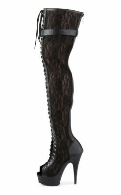 Pleaser DELIGHT-3025ML Black / Black Matte Thigh High Boots Pole Shoes
