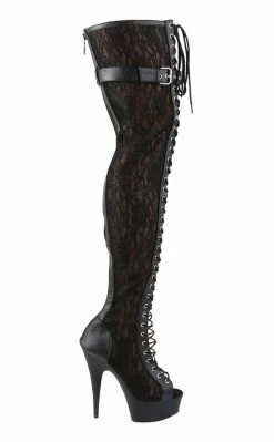 Pleaser DELIGHT-3025ML Black / Black Matte Thigh High Boots Pole Shoes