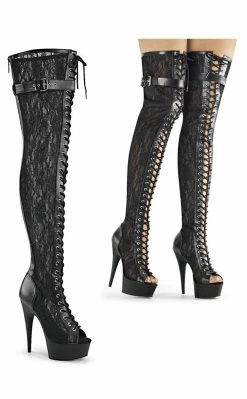 Pleaser DELIGHT-3025ML Black / Black Matte Thigh High Boots Pole Shoes