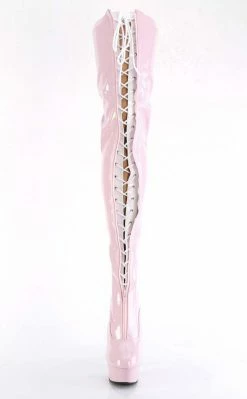Pleaser DELIGHT-3027 Baby Pink/White Patent Thigh High Boots Pole Shoes