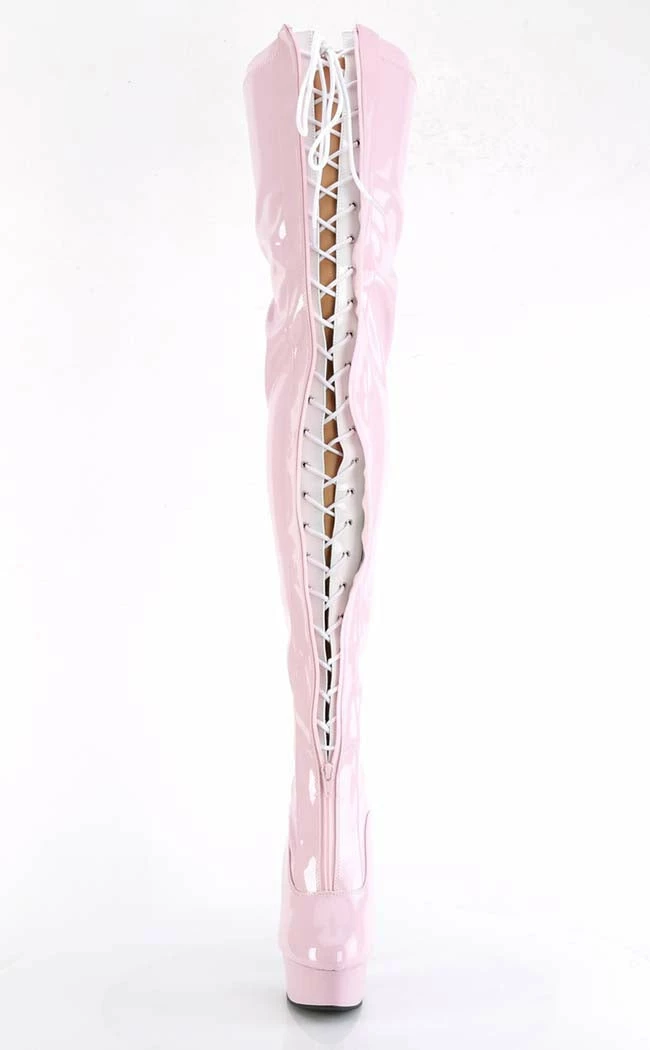 Pleaser DELIGHT-3027 Baby Pink/White Patent Thigh High Boots Pole Shoes 4 Pleaser DELIGHT-3027 Baby Pink/White Patent Thigh High Boots Pole Shoes