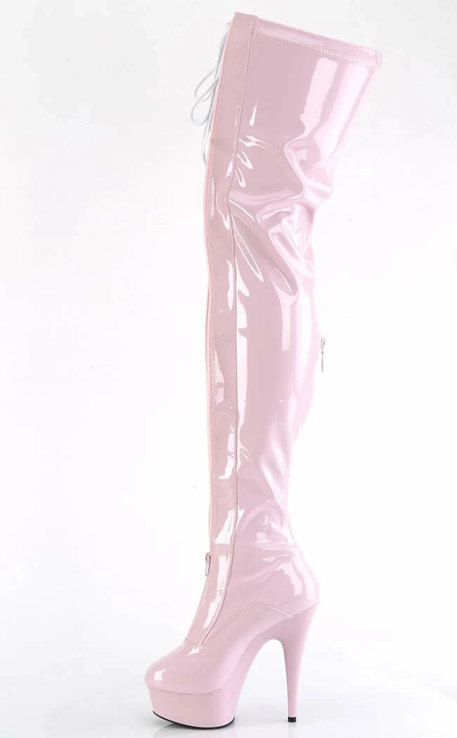 Pleaser DELIGHT-3027 Baby Pink/White Patent Thigh High Boots Pole Shoes 5 Pleaser DELIGHT-3027 Baby Pink/White Patent Thigh High Boots Pole Shoes