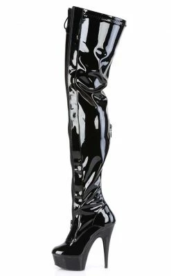 Pleaser Pole Shoes DELIGHT-3027 Black/Red Patent Thigh High Boots