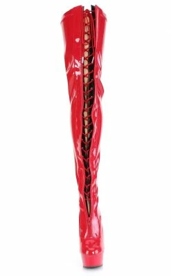 Pleaser DELIGHT-3027 Red/Black Patent Thigh High Boots Pole Shoes