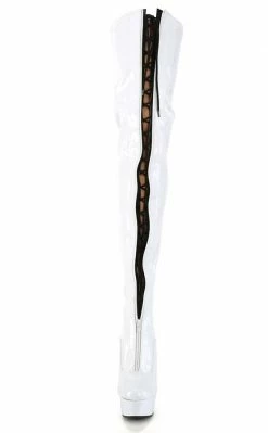 Pleaser DELIGHT-3027 White/Black Patent Thigh High Boots