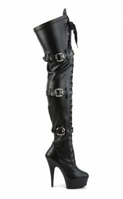 Pleaser DELIGHT-3028 Black / Black Matte Thigh High Boots Pole Shoes