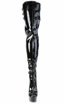 Pleaser Pole Shoes DELIGHT-3055 Black Stretch Patent Thigh High Boots