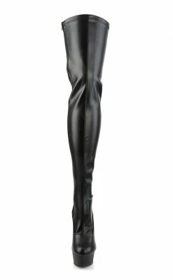 Pleaser Pole Shoes DELIGHT-3063 Blk Str Faux Leather/Blk Thigh High Boots