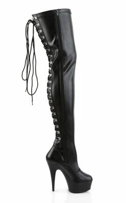Pleaser Pole Shoes DELIGHT-3063 Blk Str Faux Leather/Blk Thigh High Boots
