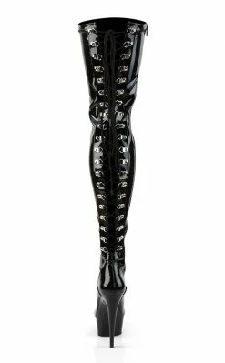 Pleaser Pole Shoes DELIGHT-3063 Blk Str Pat/Blk Thigh High Boots