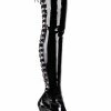 Pleaser Pole Shoes DELIGHT-3063 Blk Str Pat/Blk Thigh High Boots
