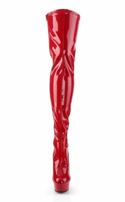 Pleaser Pole Shoes DELIGHT-3063 Red Str Pat/Red Thigh High Boots