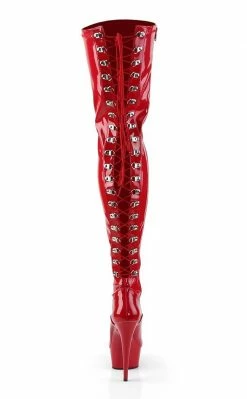 Pleaser Pole Shoes DELIGHT-3063 Red Str Pat/Red Thigh High Boots