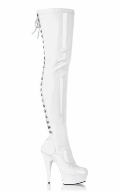 Pleaser Pole Shoes DELIGHT-3063 White Thigh High Boots