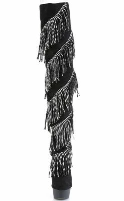 Pleaser DELIGHT-3065 Black Faux Suede/ Silver Trim Thigh High Boots