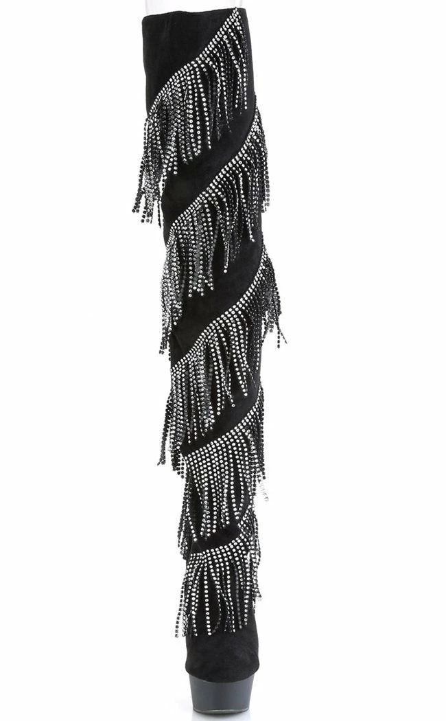 Pleaser DELIGHT-3065 Black Faux Suede/ Silver Trim Thigh High Boots 4 Pleaser DELIGHT-3065 Black Faux Suede/ Silver Trim Thigh High Boots