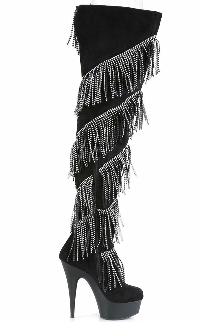 Pleaser DELIGHT-3065 Black Faux Suede/ Silver Trim Thigh High Boots 7 Pleaser DELIGHT-3065 Black Faux Suede/ Silver Trim Thigh High Boots