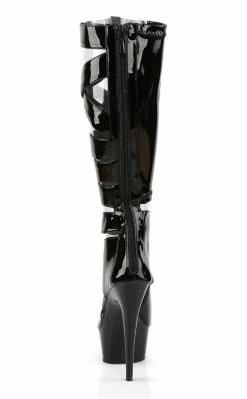 Pleaser DELIGHT-600-49 Blk Str Pat/Blk Knee High Boots Pole Shoes