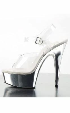 Pleaser Pole Shoes DELIGHT-608 Clear & Silver Chrome Heels