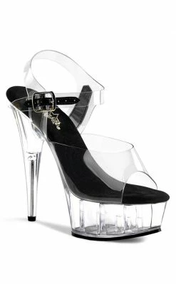 Pleaser DELIGHT-608 Clear With Black Heels Pole Shoes