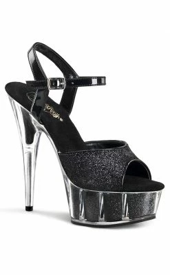 Pleaser DELIGHT-609-5G Black Glitter Heels Pole Shoes