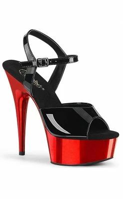 Pleaser Pole Shoes DELIGHT-609 Black Red Chrome Heels