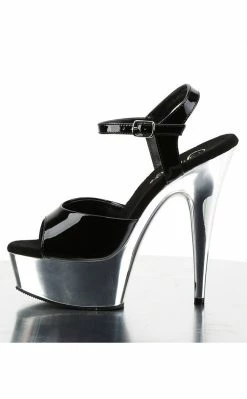 Pleaser Pole Shoes DELIGHT-609 Blk/Slv Chrome Heels
