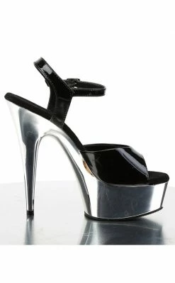 Pleaser Pole Shoes DELIGHT-609 Blk/Slv Chrome Heels