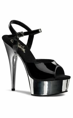 Pleaser Pole Shoes DELIGHT-609 Blk/Slv Chrome Heels