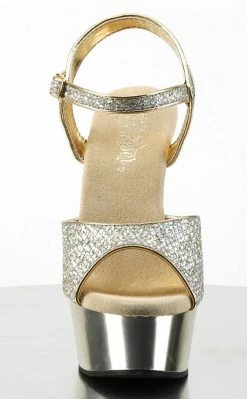 Pleaser Pole Shoes DELIGHT-609G Gold Multi Gltr/Gold Chrome Heels