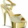 Pleaser Pole Shoes DELIGHT-609G Gold Multi Gltr/Gold Chrome Heels