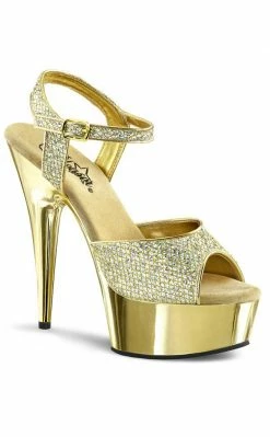 Pleaser Pole Shoes DELIGHT-609G Gold Multi Gltr/Gold Chrome Heels