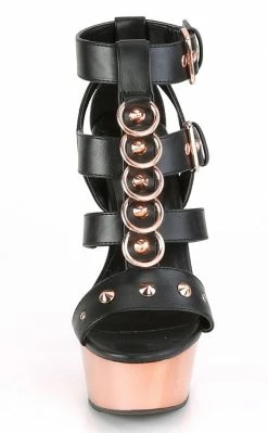Pleaser DELIGHT-658 Black & Rose Gold Chrome Heels Pole Shoes