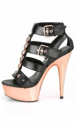 Pleaser DELIGHT-658 Black & Rose Gold Chrome Heels Pole Shoes