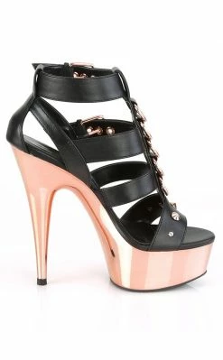 Pleaser DELIGHT-658 Black & Rose Gold Chrome Heels Pole Shoes