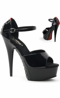 Pleaser DELIGHT-660FH Black-Red Patent Heels