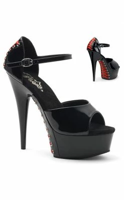 Pleaser DELIGHT-660FH Blk Pat/Blk (Red Lace) Heels Pole Shoes