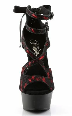 Pleaser DELIGHT-678LC Red Satin-Lace/Blk Matte Heels Pole Shoes