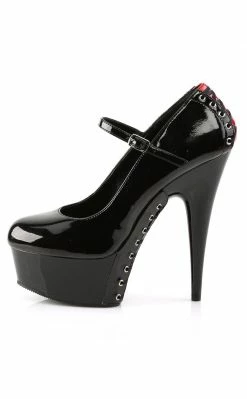 Pleaser DELIGHT-687FH Blk-Red Pat/Blk Heels