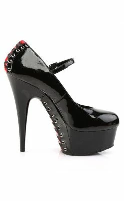 Pleaser DELIGHT-687FH Blk-Red Pat/Blk Heels
