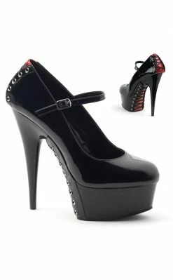 Pleaser DELIGHT-687FH Blk-Red Pat/Blk Heels