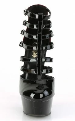 Pleaser DELIGHT-695 Black/Red Patent Cage Booties Pole Shoes